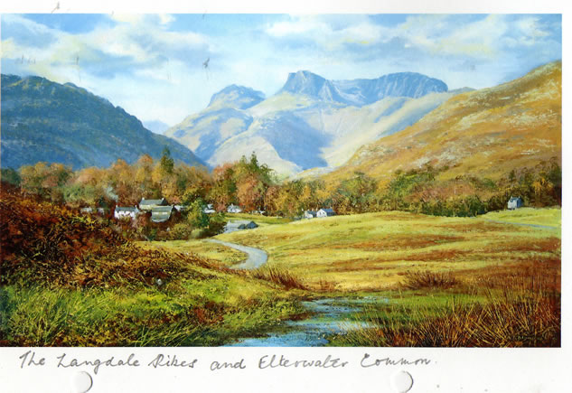 langdale pikes and elterwater painting