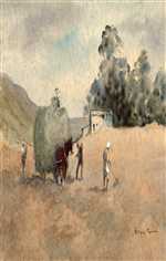 horse and hay cart painting